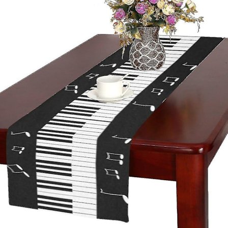 Klaver Keyboard med Musik Note Lang Bordløber 40x180 Cmes Sort og Hvid Rektangel Bordløber Stof Dækkeserviet