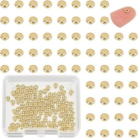 120 st 4mm Äkta 18k Guldpläterade Runda Distanspärlor Platta Runda Heishi Pärlor Mässing Slät Rondelle Skiva Distanser för Armband Halsband 
