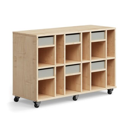 Student storage CASPER, 6 drawers, 12 compartments, birch, grey