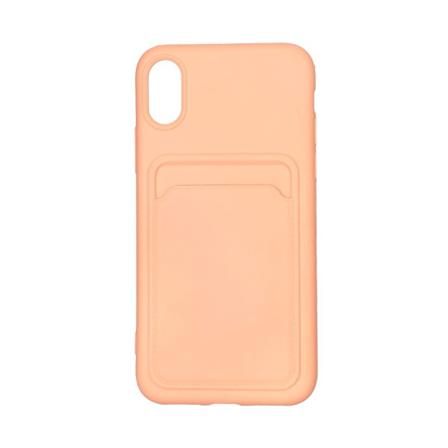 Iphone Xr Silikonskal Med Korthållare - Rosa Light Red