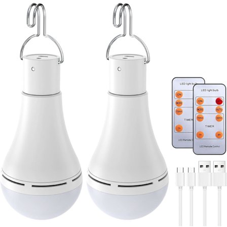 Genopladelig pære med fjernbetjening og timer, batteri-nødlys til strømafbrydelser i hjemmet