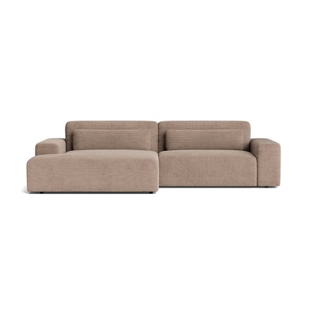 Messina XL Chaiselongue-Sofa, links in Ribcord Dunkelbeige, moderne Cord-Optik, bequeme Polsterung, hoher Sitzkomfort, 80cm Gesamthöhe.