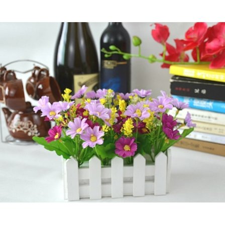 Fong Garden Konstgjorda Blommor Falska Daisy I Staket Staket Kruka (Lila)