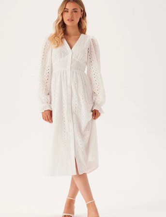 Bubbleroom Broderie Anglaise Midi Dress - White - 34 x 120