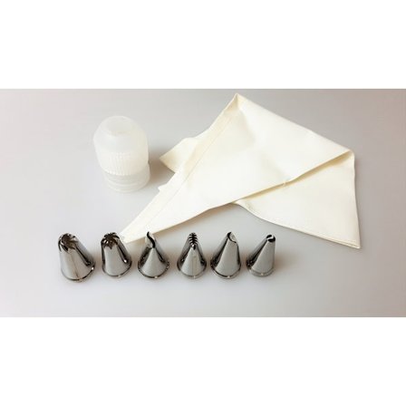 Sprøytepose med 6 forskjellige tyller, kakedekorering, tyllesett, sprøytesett, sprøytetyller