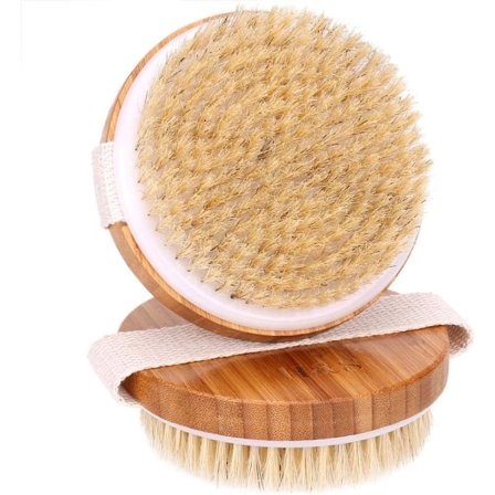 Eksfolierende Anti-Cellulite Bambusbørste til Huden - Brusebørster til Kroppen med Naturlige Børstehår til Brug Tør eller Våd - Børste p