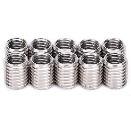 10 stk. M8 1.25 til M10 1.5 gevindindsatsmøtrikker i rustfrit stål, 12 mm lange, 9,0 mm bundhul - Kompatibel med reparations- og 