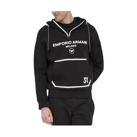 Emporio Armani, Half zip and hooded sweatshirt Zwart, Heren, Maat:M