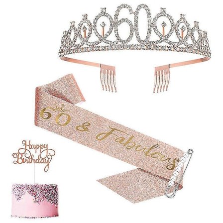 Dam Roseguld 60-årsdag Skärp och Tiara Krona 60 & Fabulous Skärp och Tiara [db]