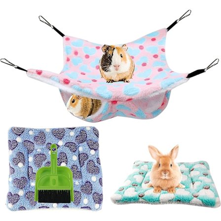 5 Stykker Marsvin Hamster Hængekøje Seng Hængekøje Tilbehør Egern Fritte Lille Kæledyr Hængekøje Pude, Hygiejnisk Fejebakke og Lille Kæledyr Hængekøje