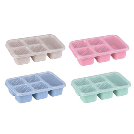 4 stk. Madkasse 5-rums Design Bento Boks Bærbar Genanvendelig Frugt Snack Boks med Klart Låg til Hjemmekontor Picnic