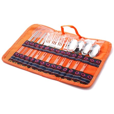 12 stk. udendørs bestik camping bærbart rustfrit stål spisepinde