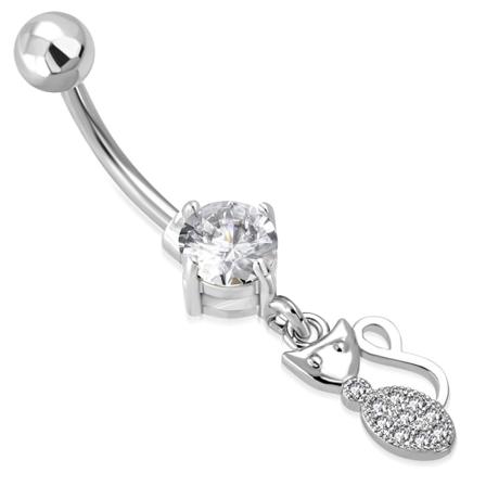 Navelpiercing 316l Kirurgiskt Stål Katt Klar Cz Silver