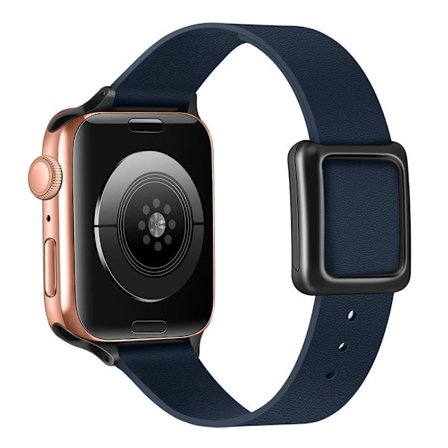 Apple Watch Series 8 (41mm) urrem i ægte læder med sort spænde - Midnatsblå