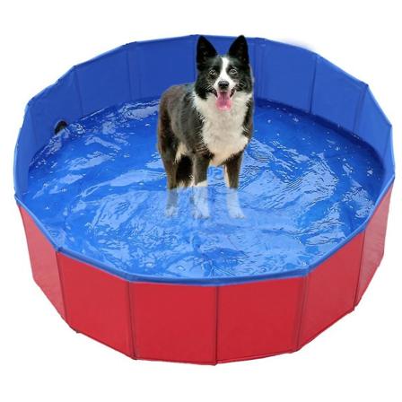 Bærbar innendørs utendørs Pvc Kjæledyr svømmebasseng Sammenleggbar Kiddie Dog Cat Badekar Red 80 cm x 30 cm