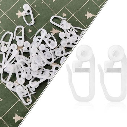 Rullegardin Klips Hvite Plast Gardinkroker for Skinnegardiner, 50 stk