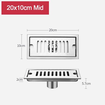 20-50cm Brusebad Gulvafløb Badeværelse Håndvask Si 20X10CM MID