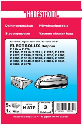HANESTRÖM Dammsugarpåsar ELECTROLUX DOLPHIN 5 P+FILTER