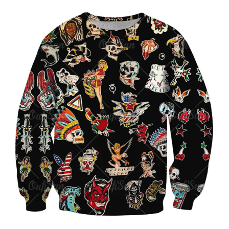 Män Tecknat Print Street Sweatshirts Långärmad Tröja Fall