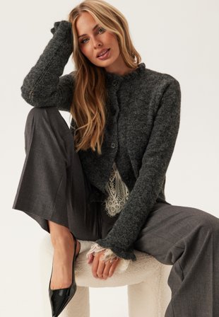 Pieces Pcjasmijn Ls O-neck Knit Cardigan Dark Grey Melange Vaatteet