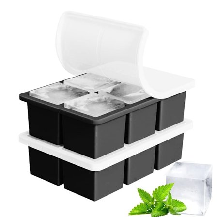 Silikone isterningbakker med låg, store firkantede let frigørende fleksible BPA-fri isterningeforme til babymad, sæt med 2, grå