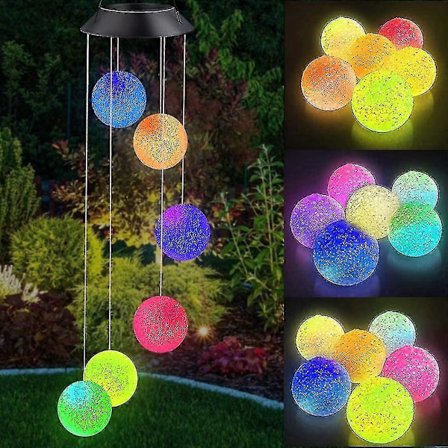 Solcelledrevet vindspil, krystal kugle farverigt vindspil udendørs vandtæt dekorativt hængende vindmobil, LED solcelle vindspil lys til indendørs hjem