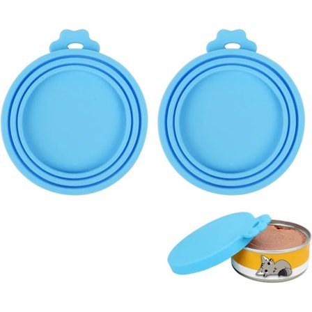 2-pakning lokk til kjæledyrmatbokser, 3-i-1 størrelse, universelle silikonlokk, egnet for hunde- og kattefôr, blå.
