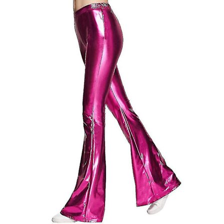 Dame 70'er Havfrue Skinnende Metalliske Flare Ben Bukser Hippie Metalliske Bukser Yoga Bukser