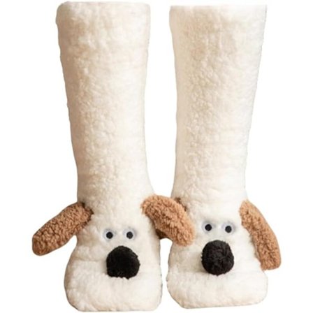 ING Dame Plys Hjemmesko Sokker med Skridsikker Sål Tyk Koralfleece Bløde Varme Hjemmesokker til Vinter Størrelse 5-10 Maskinvaskbare