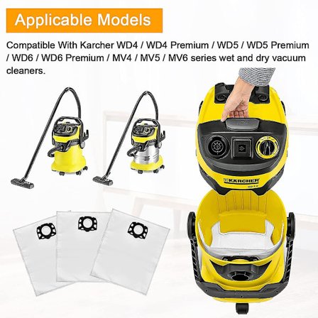 12-pak Filterposer Støvsugerposer Til Karcher Wd4 Wd5 Wd6 Mv4 Mv5 Mv6 Reservedele Tilbehørssæt