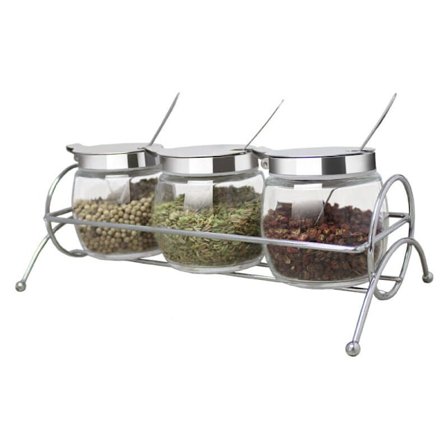 3 stk krydderglass i klart glass, salt- og pepperbøsse, krydderbeholder, kjøkken saltbøsse, oppbevaringssett for krydderhylle