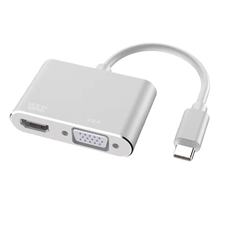 Type-C til HDMI og VGA 2-i-1 Multiport Adapter Hub for bærbare datamaskiner og skjermer