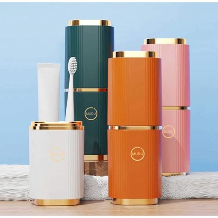 2-delt sæt med to rejsetandbørsteholdere, stort rejseetui, farverigt tandbørsteetui til