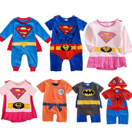 3-24 månader Baby Superhero Romper Kort/långärmad Jumpsuit kostym Superman D 3-6 Months
