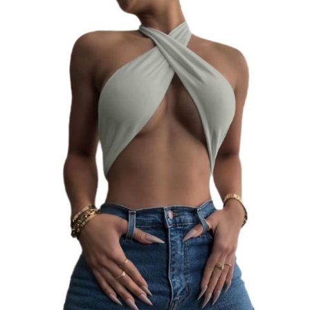 Sleeveless Cross Self Tie Backless Crop Top för kvinnor