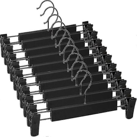 10 sorte bøjler til bukser og nederdele - justerbare skridsikre klemmer og pladsbesparende - FA-