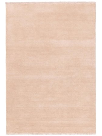 Jednobarwny Mały Handloom Fringes Dywan - Jasnoróżowy 140X200 Wełna