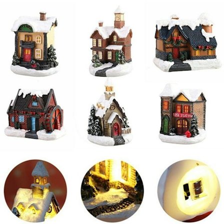 Mini Julelandsby Glødende Hus Ornament Bordplate Belysning Hus Resin Håndverk Dekorasjon for Hjem Ferie Jul Fest Barn Gave
