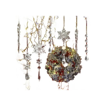 10 stk. krystal julepynt til juletræspynt - hængende akryl snefnug og istap ornamentik til juletræ nytårsfest de