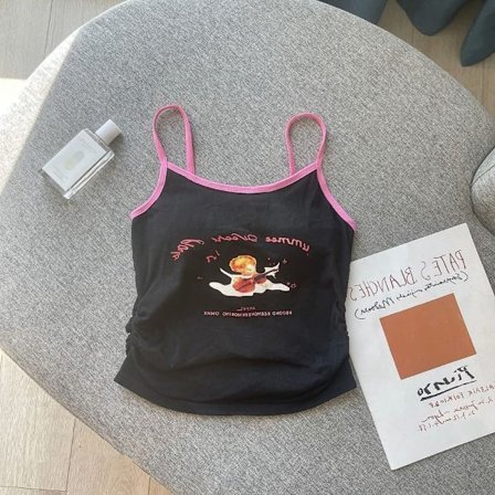 Cartoon Sweet Tank Top Print Y2k Tank Top SVART