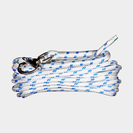 Skødeline med indsplicet skødehage NOCK Möja, polyester-kerne, 24-flettet polyester-kappe, hvid/blå, 10 meter x Ø12 mm