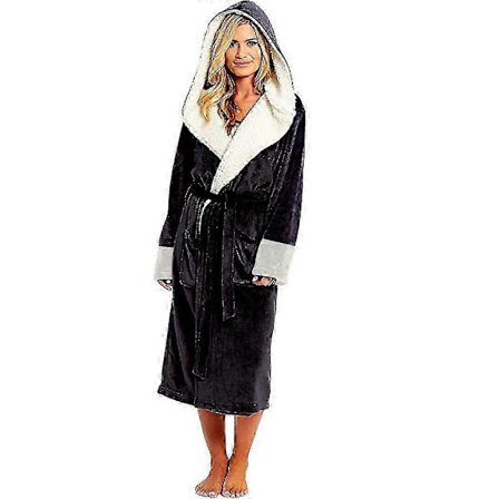 Luksuriøs badekåpe i egyptisk bomull, frottékåpe, velurhåndkle, myk dame, myk fleece med hette svart 3XL