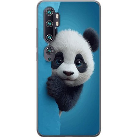 Kompatibelt Mobildeksel til Xiaomi Xiaomi Mi Note 10 Søt panda som ser ut gjennom papir i en myk 3D-illustrasjon