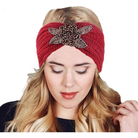 Strikkede pandebånd, vinterpandebånd til kvinder med rhinstenperler, elastisk
