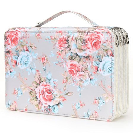 Farveblyantetui - 201 Rum Penholder med Lynlås Twillstof Stor Kapacitet Penalhus Grå Rose 200 rum