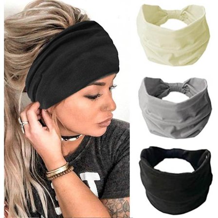 (Sett med 3) Bohemian bred pannebånd Svart yoga pannebånd Elegant an
