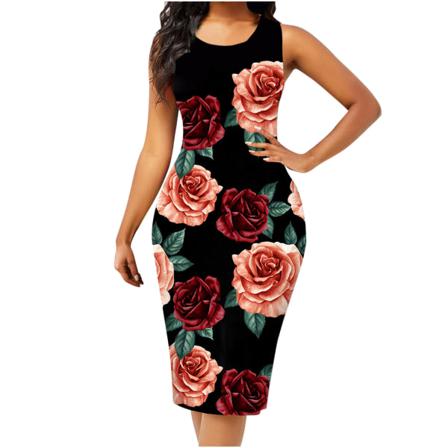 Sommar Sexig Vintage Bohemian Printed Bodycon Klänning Dam Ärm