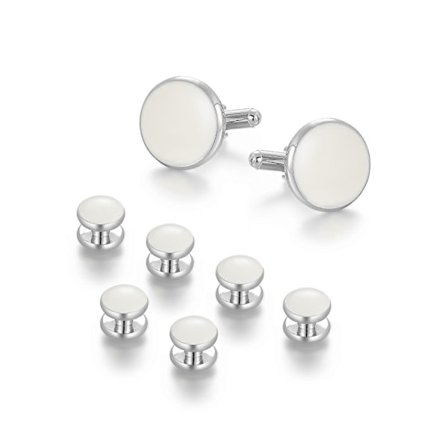 1 Set med 8 Runda Manschettknappar för Män, Klassiska Vita Manschettknappar för Smoking