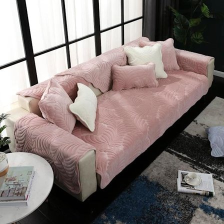 Soffa Soffa Varm Plysch Bananblad Quiltad Sektionssoffa Överdrag Vinter Halkskydd Soffa Överdrag Möbel Överdrag, 1 Del/Inte Alla Set (Rosa, 27x70 tum)