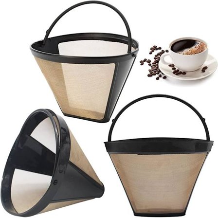 Set med 3 återanvändbara permanenta kaffefilter i guld, konform av rostfritt stål för tefiltrering